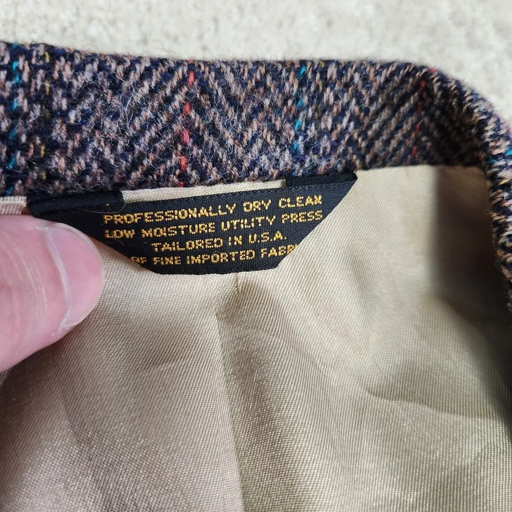 Vintage Manx Tweed Blazer Men 46 Herringbone Handwoven Wool Leather Button‎